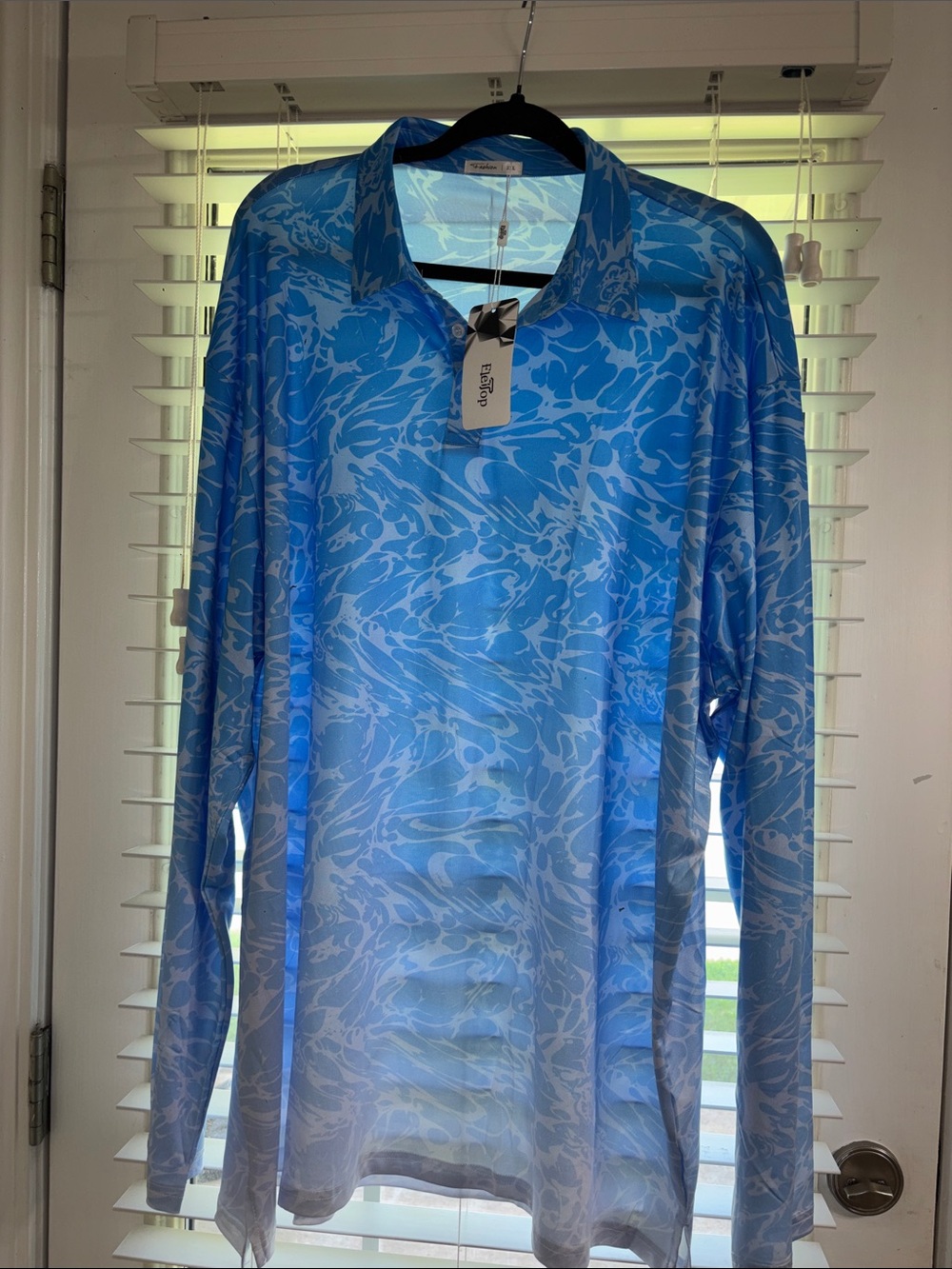 Men's Blue Patterned Long-Sleeve Swim Shirt